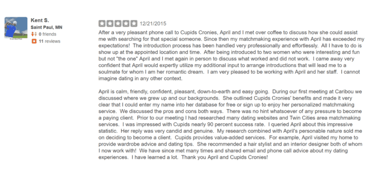 Yelp Testimonial For Luma Luxury Matchmaking